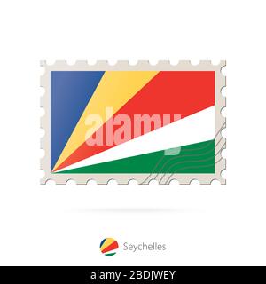 Postage stamp with the image of Seychelles flag. Seychelles Flag Postage on white background with shadow. Vector Illustration. Stock Vector