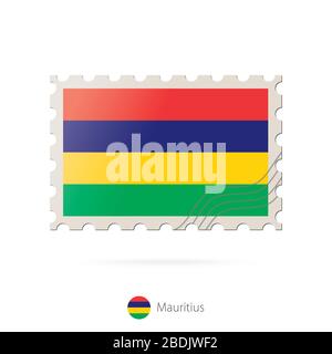 Postage stamp with the image of Mauritius flag. Mauritius Flag Postage on white background with shadow. Vector Illustration. Stock Vector