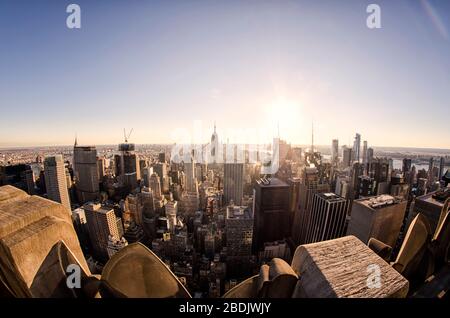 New York Cityscape at Sunset Stock Photo