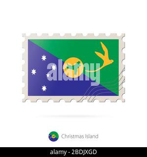 Postage stamp with the image of Christmas Island flag. Christmas Island Flag Postage on white background with shadow. Vector Illustration. Stock Vector