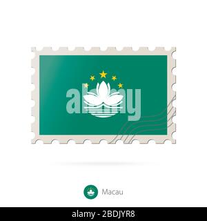 Postage stamp with the image of Macau flag. Macau Flag Postage on white background with shadow. Vector Illustration. Stock Vector