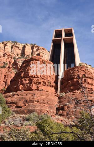 Sedona, Arizona. U.S.A. Dec. 31, 2019. The Chapel of the Holy Cross. A dream by Marguerite Brunswig Staude for this House of Worship completed in 1956 Stock Photo