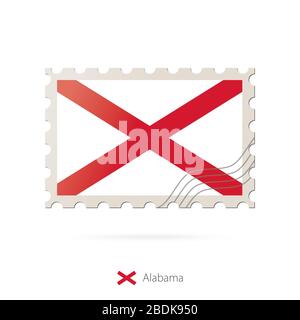 Alabama US State Blank Vector Map - Postage Stamp With The Image Of Alabama State Flag Alabama Flag Postage On White Background With Shadow Vector Illustration 2bdk950
