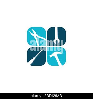 Creative home repair logo Premium Vector. Home repair logo with maintenance tools and house vector image Stock Vector