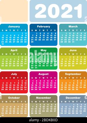 Colorful Calendar for Year 2021, in vector format. Stock Vector