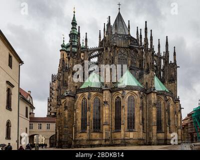 St. Vitus Cathedral. This Gothic Cathedral stands in the centre of Prague Castle, overlooking the city. Stock Photo