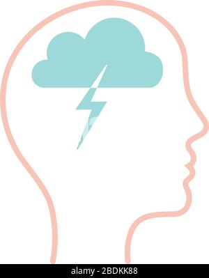 cloud with thunder inside human head line style icon vector design Stock Vector