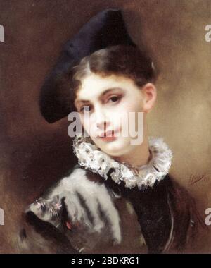 Gustave Jean Jacquet - A coquettish smile. Stock Photo