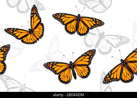 Monarch butterfly set seamless vector pattern illustration Stock Vector