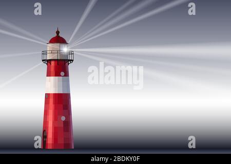 A red and white lighthouse on grey background vector illustration Stock Vector