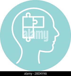 puzzle inside human head block style icon vector design