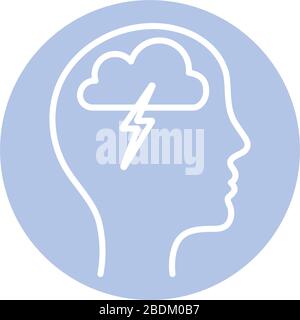 cloud with thunder inside human head block style icon vector design Stock Vector