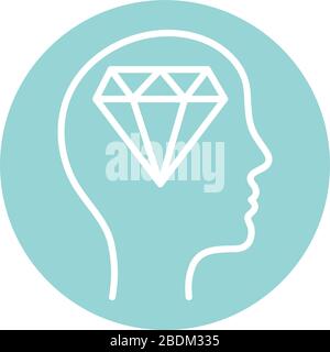 diamond inside human head block style icon vector design Stock Vector