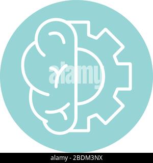 Human brain and gear block style icon vector design Stock Vector