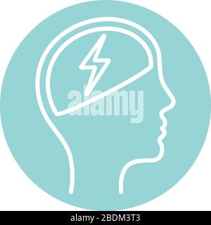 thunder inside human head block style icon vector design Stock Vector