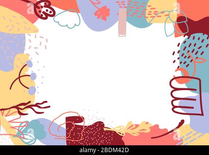 Abstract floral of hand drawn shapes. Horizontal frame and space for text. Great for banner birthday, wedding invitation cards. Doodle organic element, creative modern art objects. Vector illustration Stock Vector
