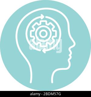 gear and repeat arrows inside human head block style icon vector design Stock Vector