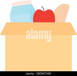 milk apple and bread inside box as donation symbol flat style icon vector design Stock Vector