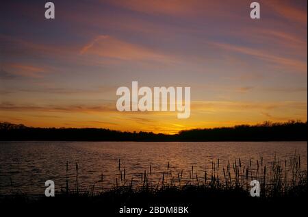 Upper Pool sunset, Great Meadows National Wildlife Refuge, Massachusetts Stock Photo