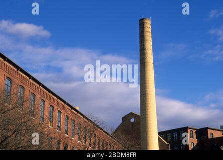 Lowell Mills smokestack, Lowell National Historical Park, Massachusetts Stock Photo