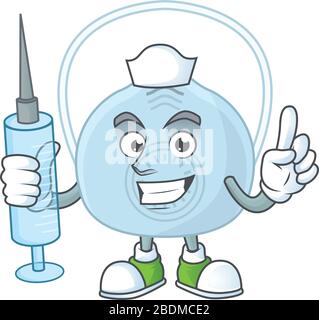 Friendly Nurse breathing mask mascot design style using syringe Stock Vector