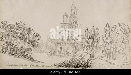 Hameau de la reine - Tour de Marlborough - 1802 - John-Claude Nattes. Stock Photo