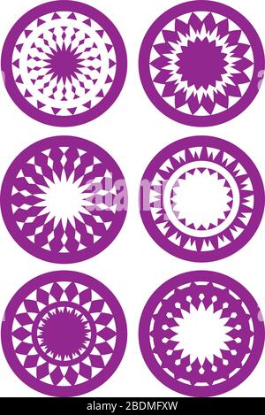 Kaleidoscope-inspired design of round abstract vector pattern in magenta isolated on white  background. Stock Vector