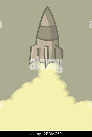 Vector cartoon illustration of rocket launch. Stock Vector
