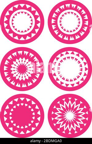 Vector illustration of kaleidoscopic circular patten design in red isolated on white background Stock Vector