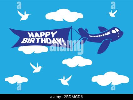 Vector illustration of aeroplane with birthday flying message banner. Stock Vector