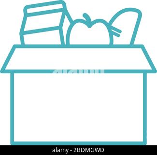 milk apple and bread inside box as donation symbol line style icon vector design Stock Vector