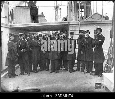 Hampton Roads, Va. Rear Admiral David D. Porter and staff aboard his flagship, U.S.S. Malvern Stock Photo