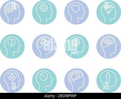 Mental health block style icon set vector design Stock Vector