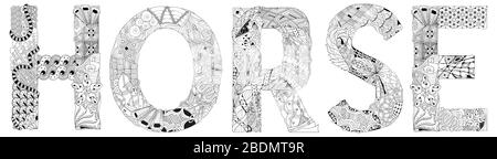 Word horse. Vector zentangle object for coloring Stock Vector