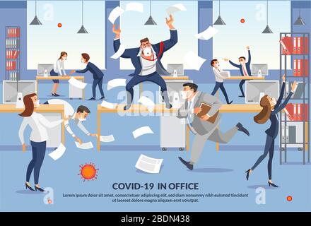 Banner Employees Panic over Covid-19 in Office Stock Vector