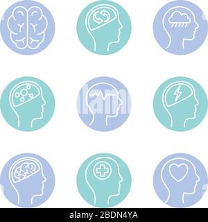 Mental health block style icon set vector design Stock Vector