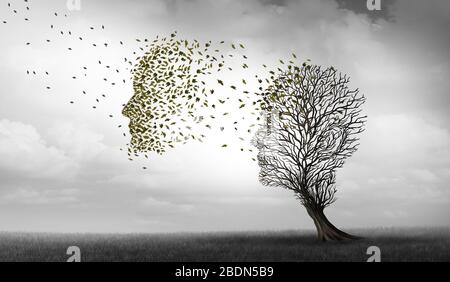 Alzheimers and dementia concept of memory loss disease and losing brain function memories as an alzheimer health symbol of neurology and mental. Stock Photo