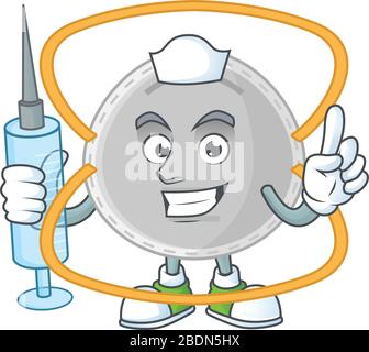 Friendly Nurse N95 mask mascot design style using syringe Stock Vector