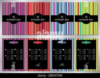 Restaurant menu template with colorful stripes - A4 format (210x297 mm) Stock Vector