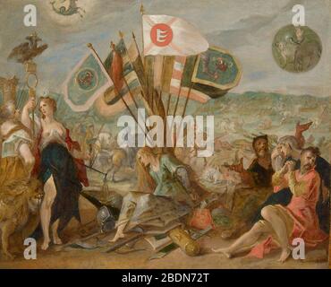 Hans von Aachen - Allegory of the Turkish war - The Battle of Gorossló. Stock Photo