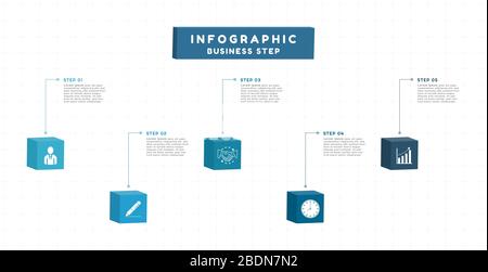 Infographic box 3d design business planning step work to success. vector illustration. Stock Vector