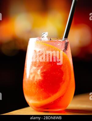 refreshing coctail with slice of orange Stock Photo