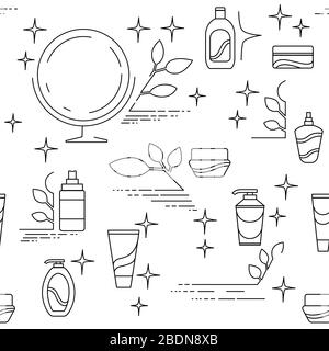 Cosmetics packages beauty products outline linear set icon flat vector illustration isolated on white background Stock Vector