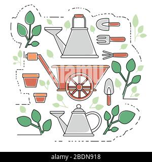 Gardening items collection outline icons set flat vector illustration on white background Stock Vector