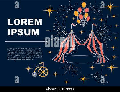 Outline circus icon red tent linear style advertising flyer design flat vector illustration on white background Stock Vector