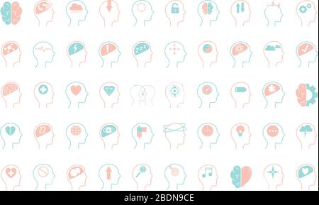 Mental health line style icon set vector design Stock Vector