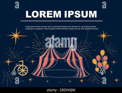 Outline circus icon red tent linear style advertising flyer design flat vector illustration on white background Stock Vector
