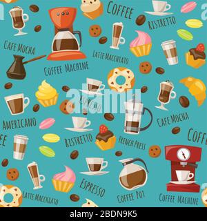 Vector seamless pattern with coffee food and drink elements Stock Vector