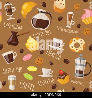 Vector seamless pattern with coffee food and drink elements Stock Vector