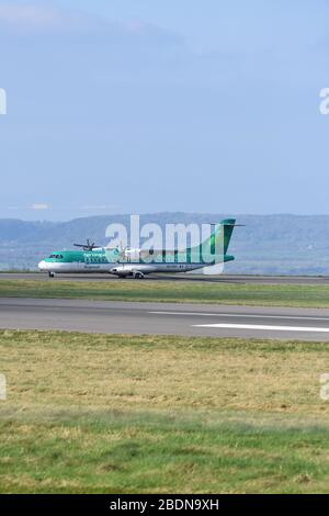 A small Aer Lingus regional airline propeller plane at Bristol International Airport Stock Photo